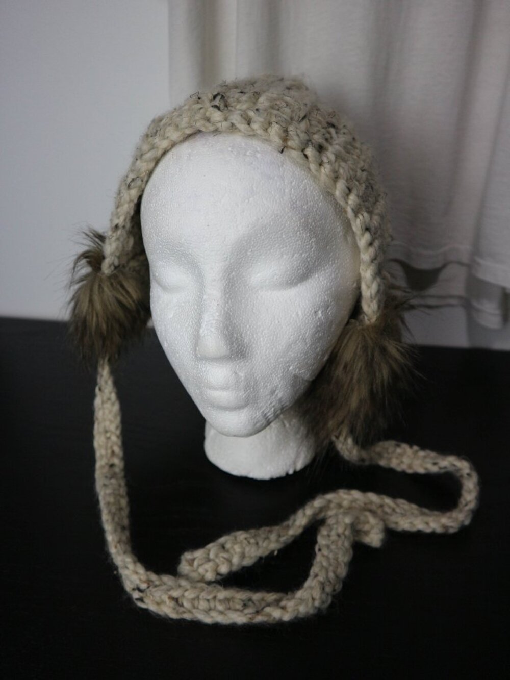 Vintage Knit Faux Fur Hat Y2K Bonnet